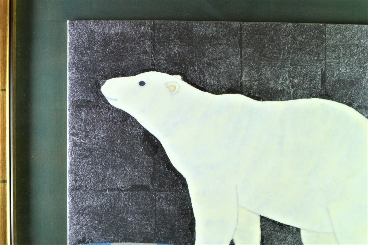 河嶋淳司 「白クマ」 肉筆 日本画 8号 共シール 額装品 / 真筆 動物画 アニマルグラフィティ 白熊 しろくま_画像4