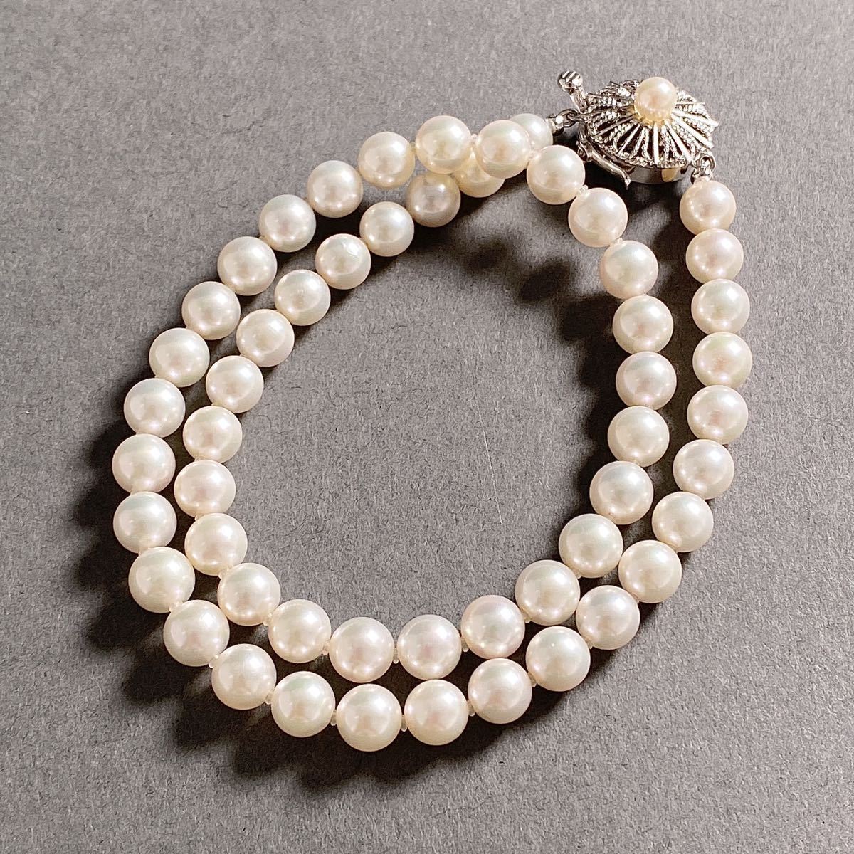 d25《美品》鑑別付き 本真珠 アコヤ真珠 乳白色 ラウンド 7.5〜8.0mm パールネックレス 真珠アクセサリー レディース SILVER金具