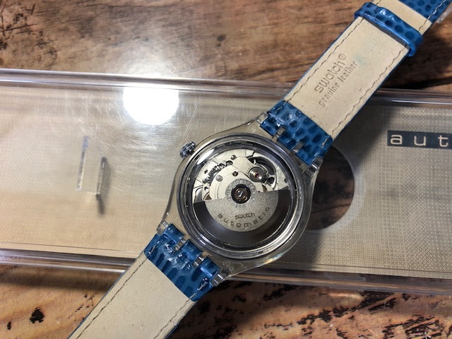 レア 美品 付属品付 swatch スウォッチ automatic AG1993 スケルトン ミラー 純正革ベルト 機械式 メンズ サイズ 腕時計