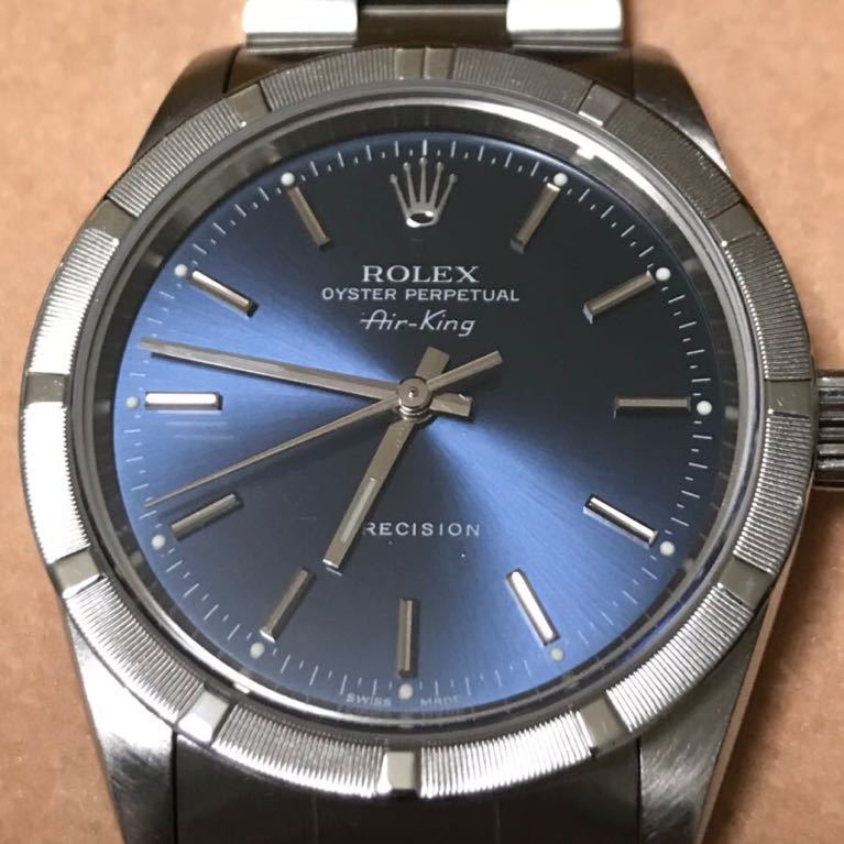 [ beautiful goods ] Rolex ROLEX[ Air King ]BLUE blue engine Turn do bezel 14010 A number *99 year about made men's self-winding watch buy shop guarantee arm circumference 19.5cm