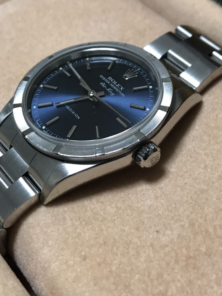 [ beautiful goods ] Rolex ROLEX[ Air King ]BLUE blue engine Turn do bezel 14010 A number *99 year about made men's self-winding watch buy shop guarantee arm circumference 19.5cm