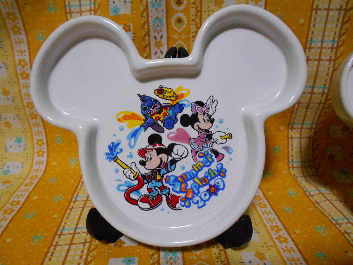 ♪ディズニー美品東京ディズニーリゾートサマースプラッシュ2009陶器製ミッキーマウス型プレート３枚セットスティッチ_画像2