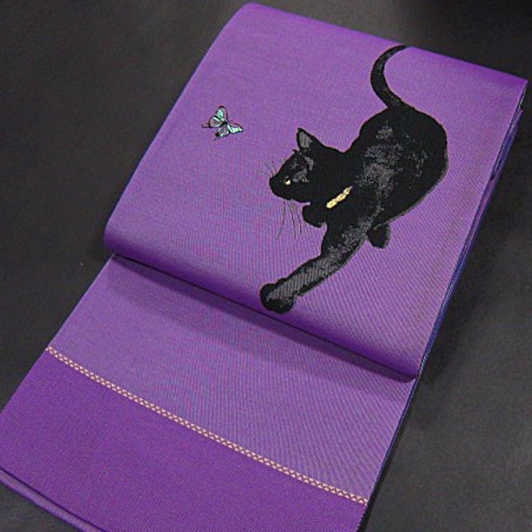 お得な情報満載 西陣織高級袋帯 蝶々を追いかける黒猫 クロネコ - 帯 ...