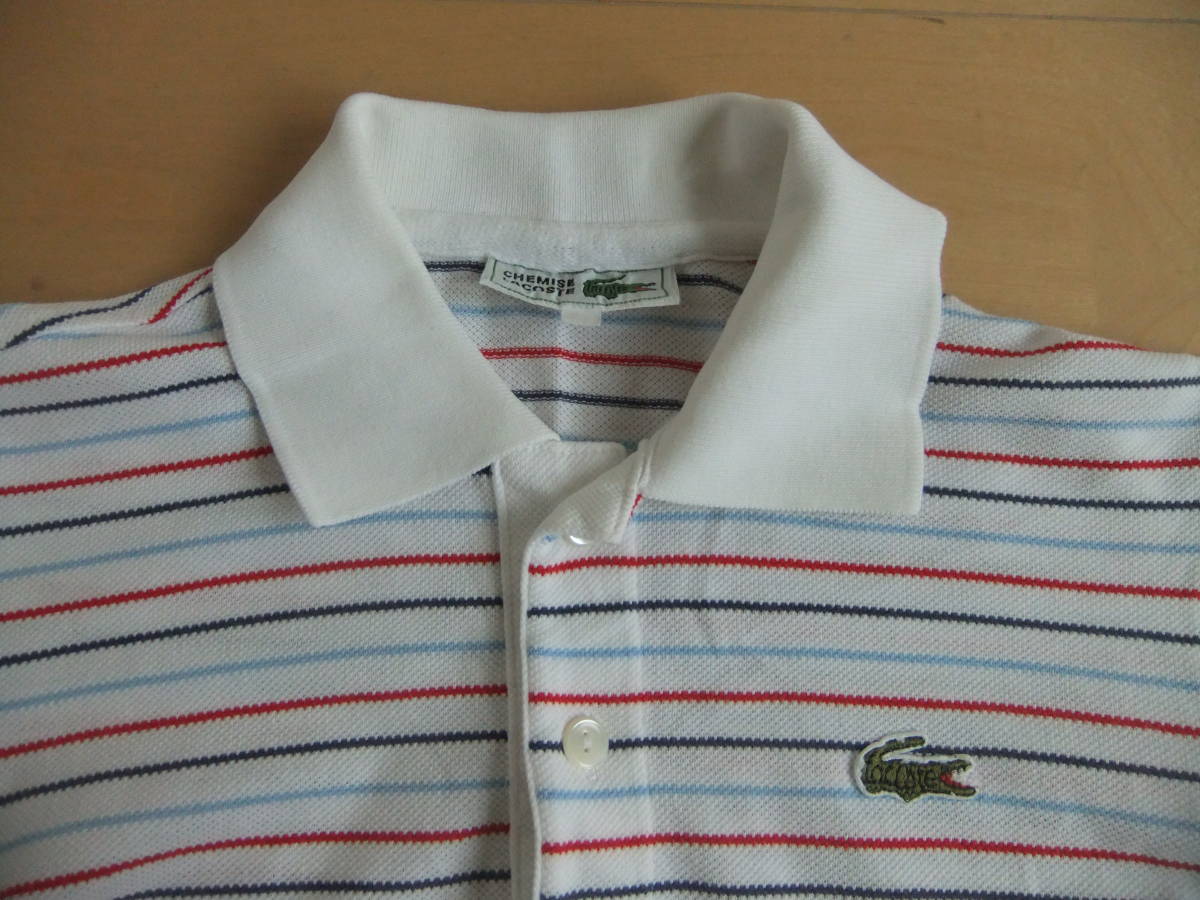 CHEMISE LACOSTE フレンチラコステ ボーダー ポロシャツ 白青赤 85%綿 15%ポリエステル_画像2