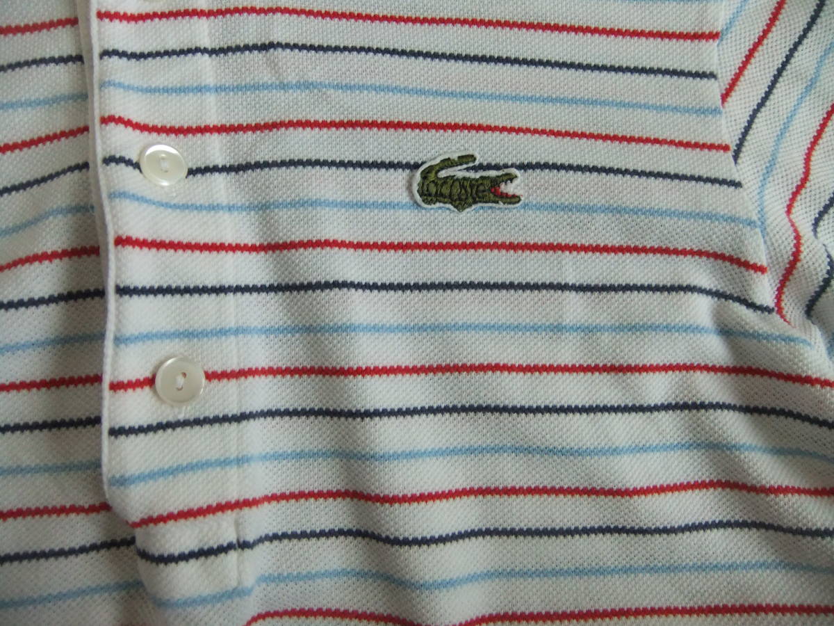 CHEMISE LACOSTE フレンチラコステ ボーダー ポロシャツ 白青赤 85%綿 15%ポリエステル_画像4