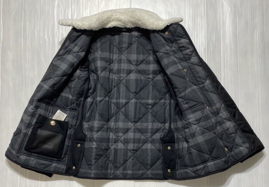 ■ BURBERRY LONDON ENGLAND バーバリー ロンドン ■ 衿ボア 着脱可能 裏地ノバチェック柄 中綿 キルティング ジャケット ブラック XS_画像3