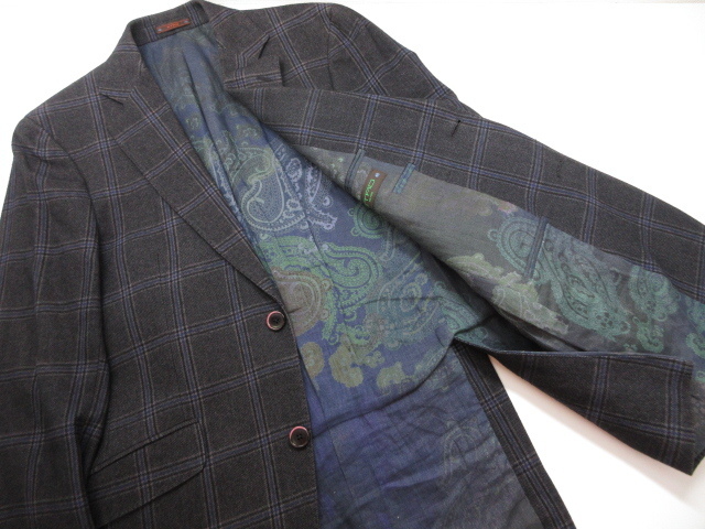 □超美品【エトロ ETRO】ウール×コットン 2ボタン チェック柄