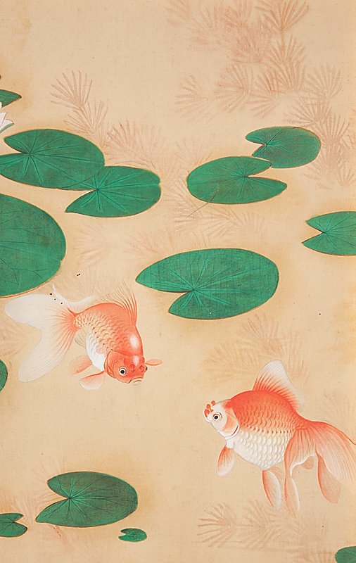【五】土田麦僊 『水蓮金魚図』 絹本 彩色 真作 額装 約10kg_画像4