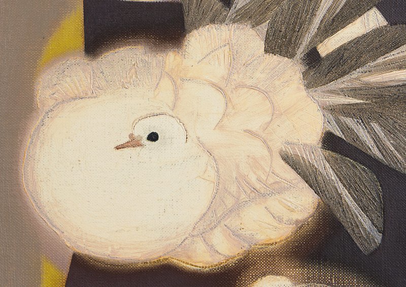 【五】日本を代表する世界的抽象画の巨匠 宇治山哲平 『三鳩』 油彩 6号 真作 額装_画像3