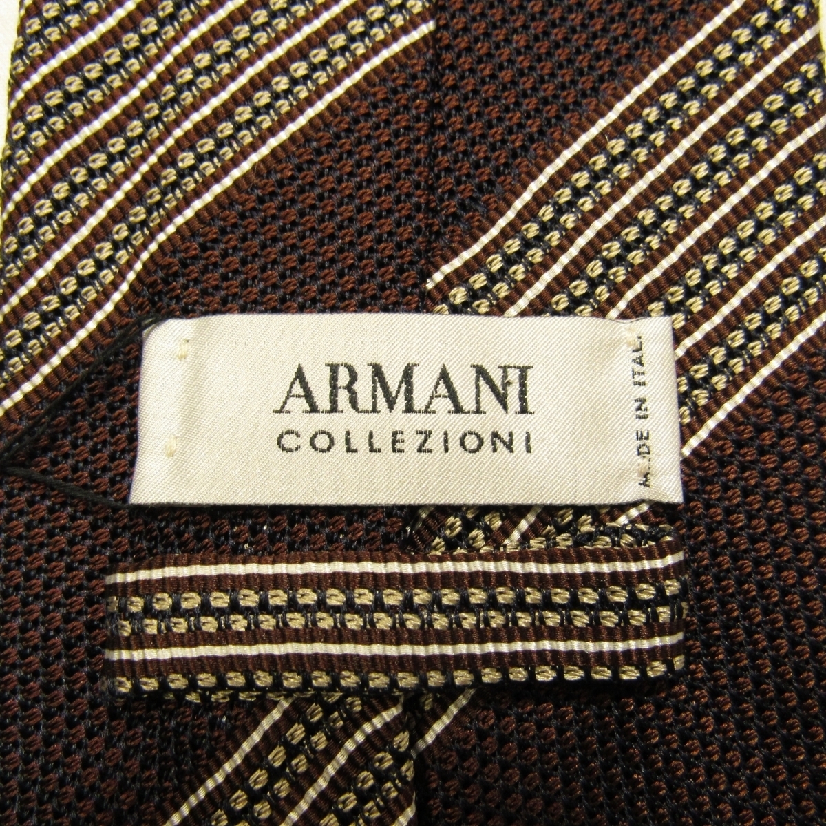 未使用品 イタリア製 アルマーニ コレッツィオーニ ARMANI COLLEZIONI レジメンタル ネクタイ ブラウン系 ジョルジオアルマーニジャパン_画像3