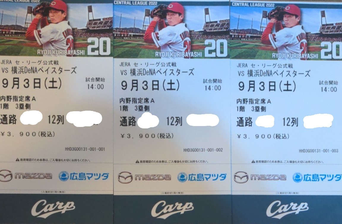 カープチケット広島東洋カープVS横浜DeNAベイスターズ9月3日(土)内野