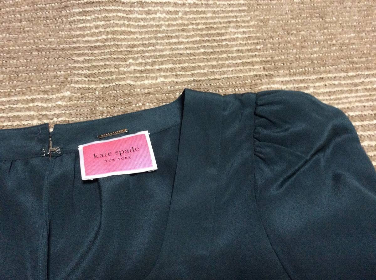 新品 送料無料 US2号 160/84A 日本サイズ7号~9号ケイトスペード ニューヨークKate Spade NewYork シルクワンピース ダークグリーン