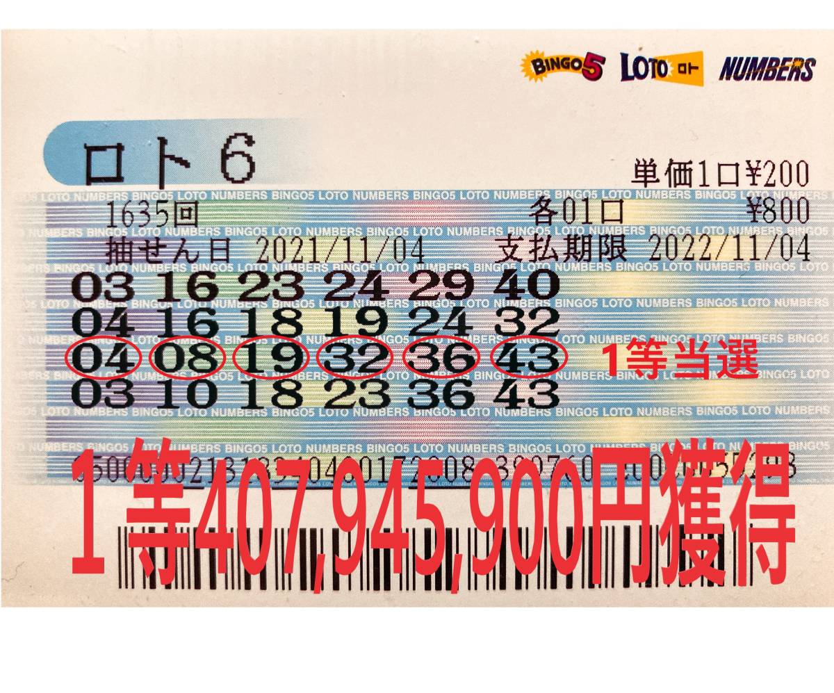 ロト6で1等、2等を的中させたロジックで選ぶ数字20口☆4月21日(木