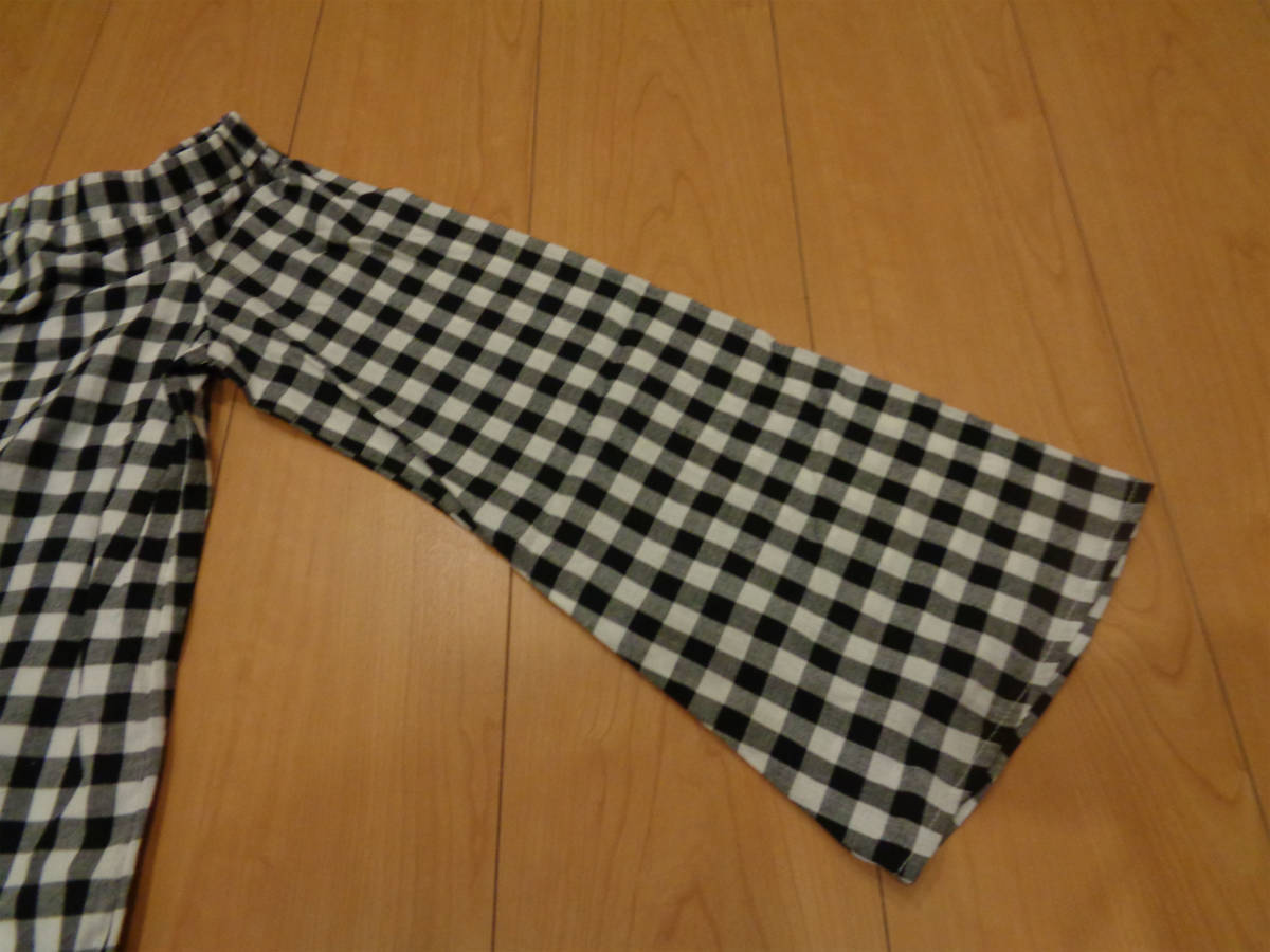 SABO SKIRT / check pattern off shoulder long sleeve long cut and sewn US XS/ belt ribbon attaching 