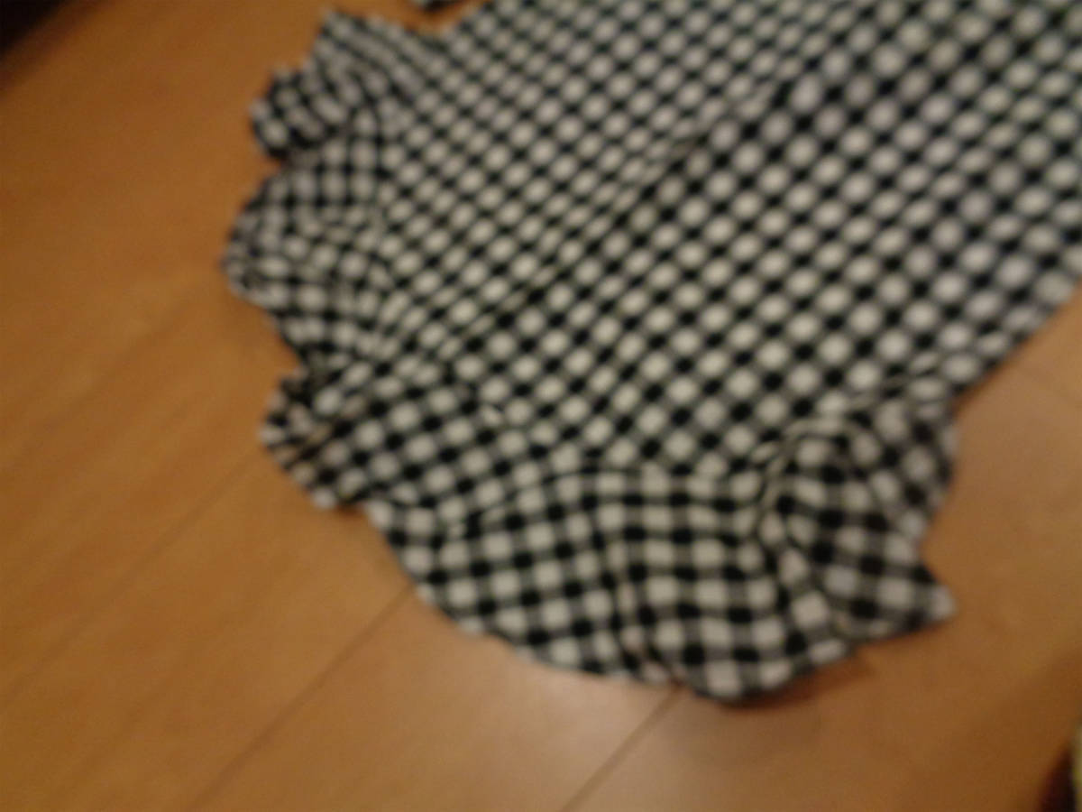 SABO SKIRT / check pattern off shoulder long sleeve long cut and sewn US XS/ belt ribbon attaching 