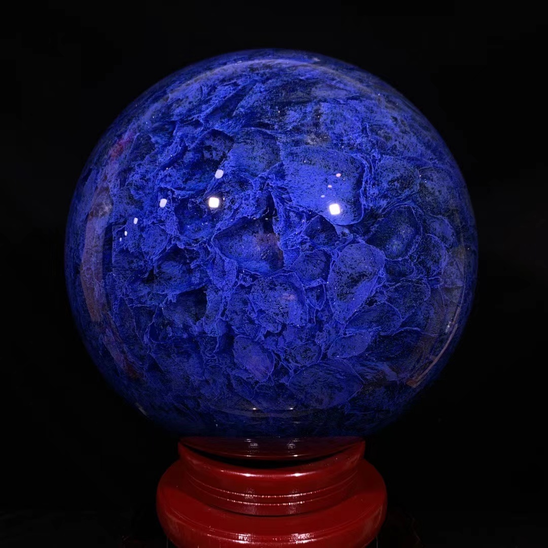 『珍品・藍水晶球・晶簇・置物・14900g』極細工・古賞物・中国古玩・中国古美術_画像2