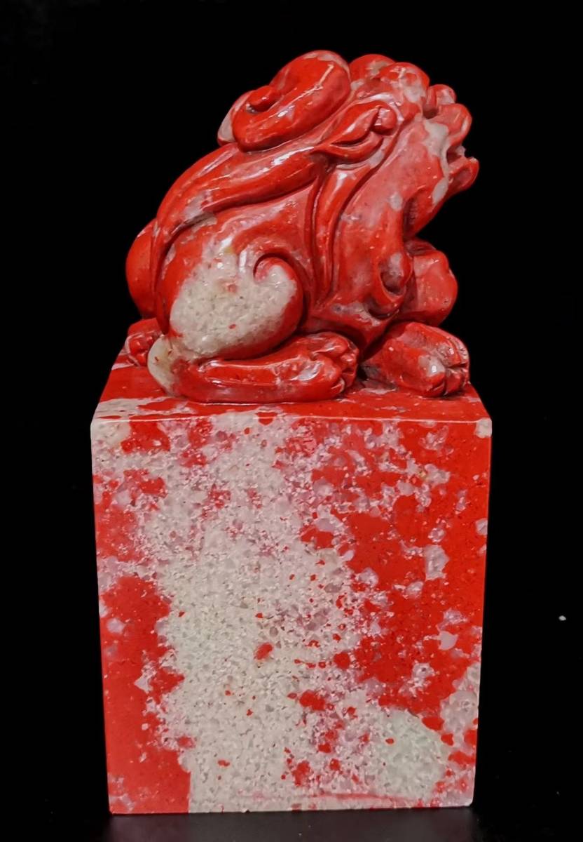 清・古寿山石・鶏血石大紅袍彫・獣章』極細工・時代物・古賞物 清・古寿山石・鶏血石大紅袍彫・獣章』極細工・時代物・古賞物
