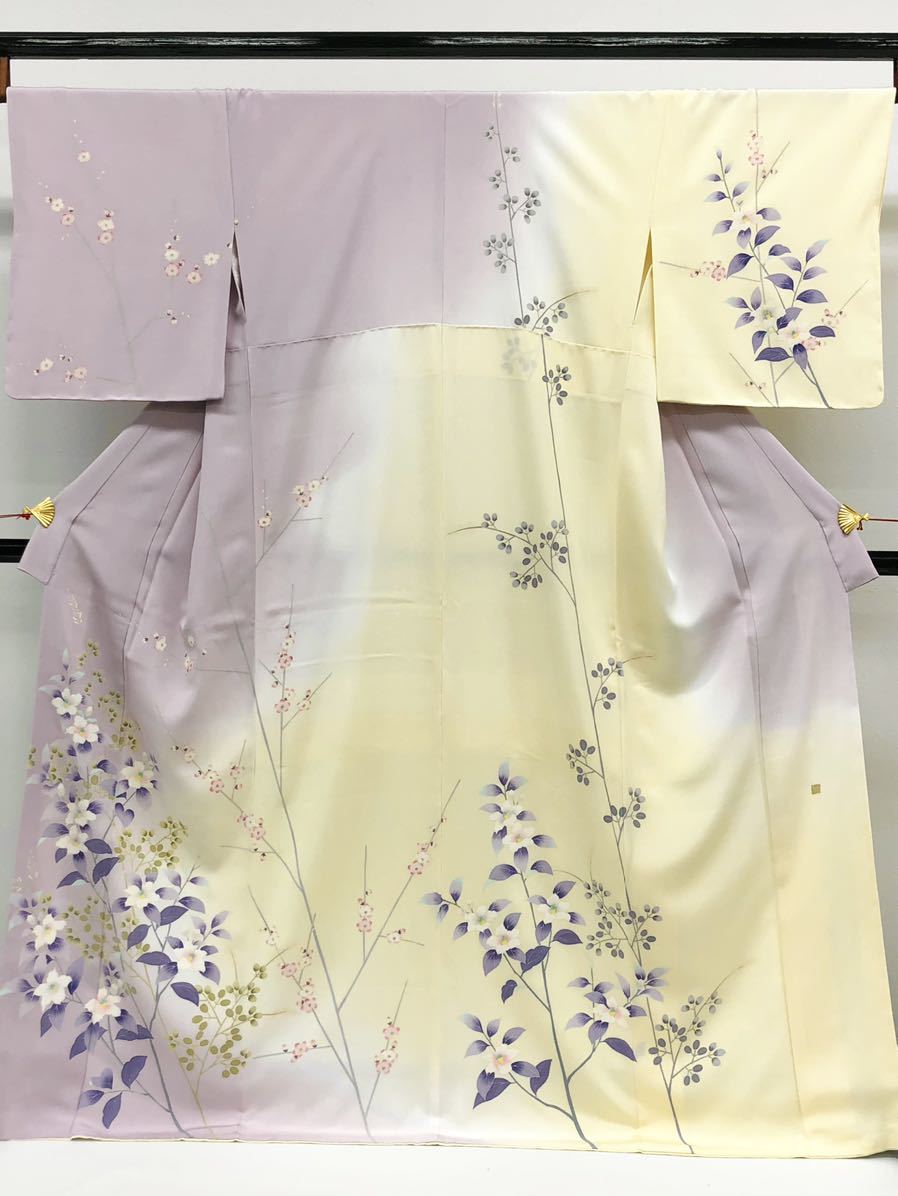 加賀友禅 小田美知代 落款入り ナツツバキに萩 訪問着 正絹 躾糸付き