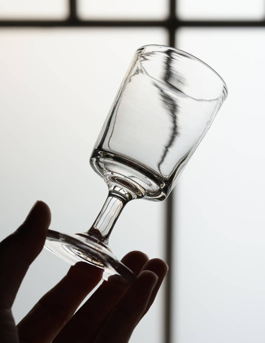 古い手吹きガラスのシンプルな筒型のステム ビストログラス_中 / 19世紀・フランス / アンティーク 古道具 ワイングラス C_画像2