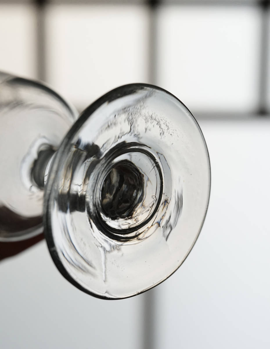 古い手吹きガラスのシンプルな筒型の玉ステム ビストログラス / 19世紀・フランス / 硝子 ワイングラス アンティーク 古道具 D_画像8
