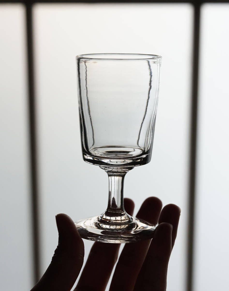 古い手吹きガラスのシンプルな筒型のステム ビストログラス_中 / 19世紀・フランス / アンティーク 古道具 ワイングラス C_画像1