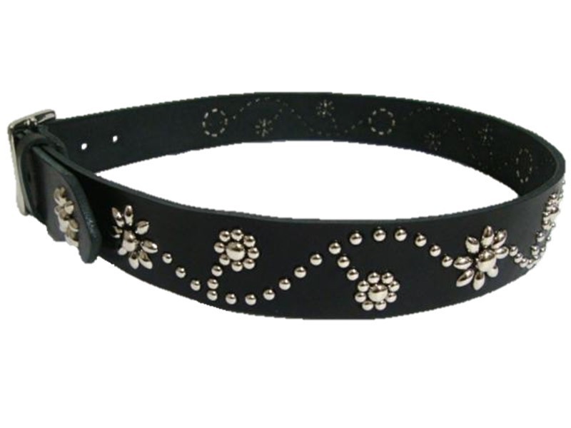  Tochigi leather flower type studs belt black nickel made in Japan hand made 