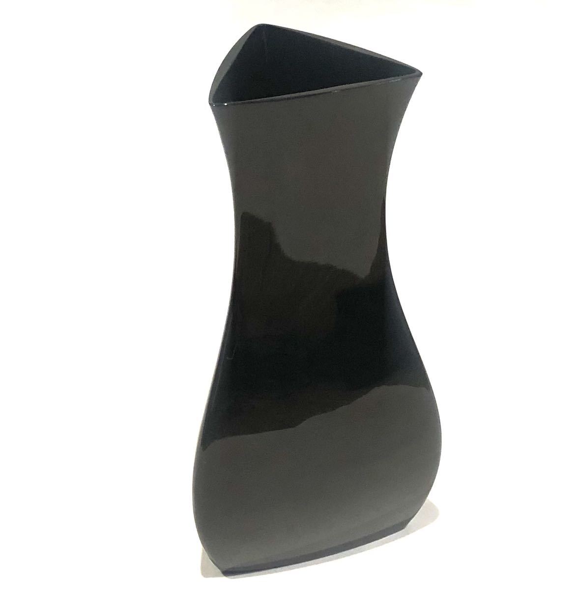 新しいエルメス バカラ BACCARAT /※多面体大型花瓶 美品 ブラッククリスタル クリスタルガラス