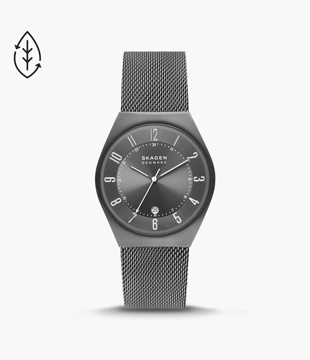 【正規品】スカーゲン　SKAGEN GRENEN 三針デイト チャコールステンレススチール メッシュ　サステナブル素材 37mm SKW6815_画像1