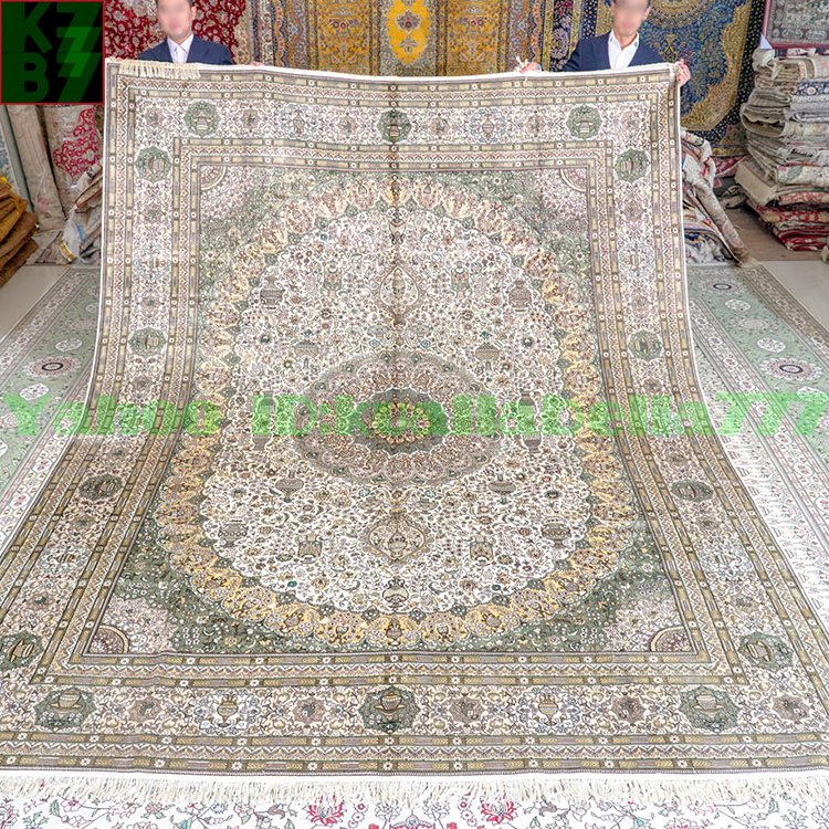 【贅沢敷物】ペルシャ 絨毯 シルク★270ｘ370ｃｍ 100％ ハンドメイド カーペット ラグ 住まい インテリア 応接間 リビング 高級 装飾 W89_画像1