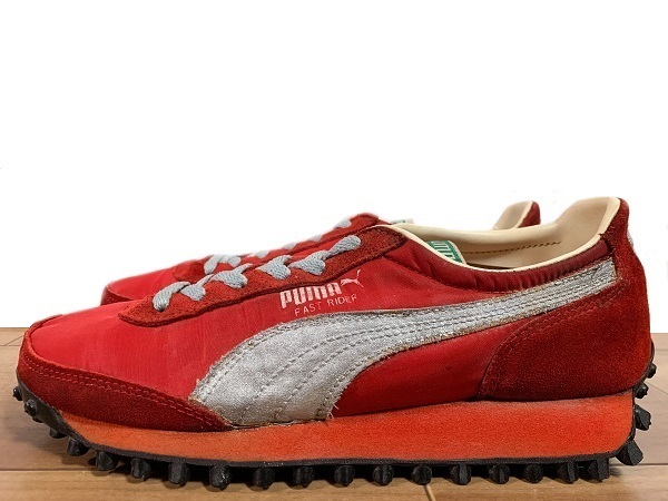 ビンテージ、レア! PUMA プーマ FAST RIDER ファストライダー 1980年台湾製 レッド/シルバー 24.5cm US6.5 目つき クライド スエード_スタイリッシュな美配色が目を引きます。