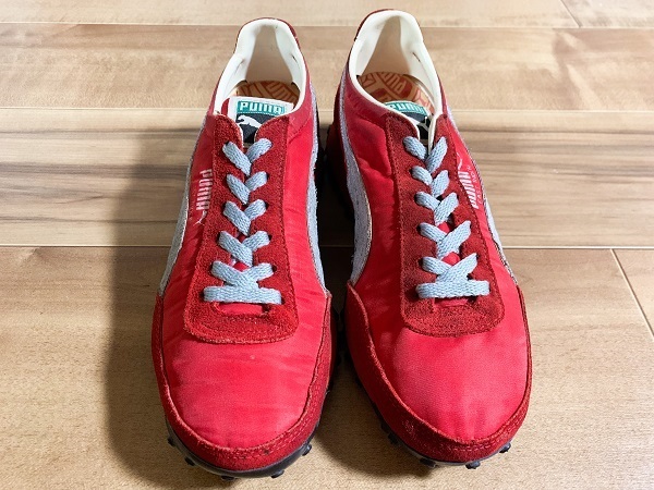 ビンテージ、レア! PUMA プーマ FAST RIDER ファストライダー 1980年台湾製 レッド/シルバー 24.5cm US6.5 目つき クライド スエード_ビンテージならではの美麗なシルエット。