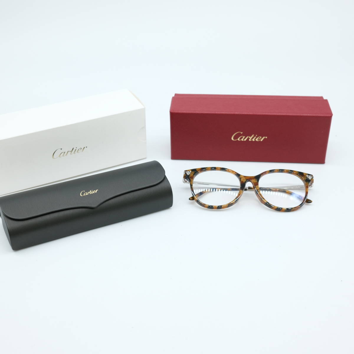【お値引き】【未使用品】Cartier カルティエ パンテール メガネ 眼鏡 シルバー ブラウン ブラック マーブル フレーム 52□18 CT0031