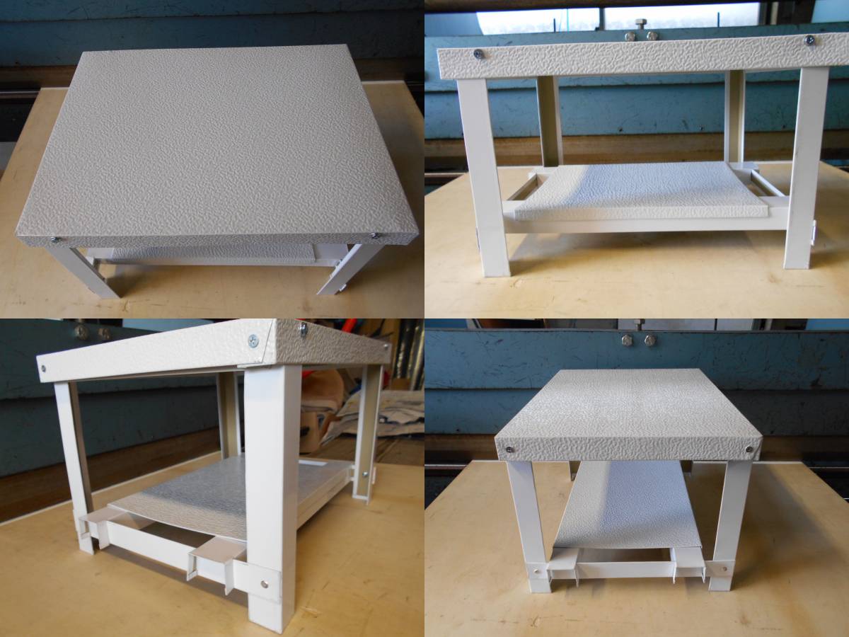 キャンプテーブル　2段式　40×30×H25　エンボスホワイト　頑丈　軽量　洗物置場　折り畳み 中板付き トタン・ガルバ鋼材 耐熱 防水 自作_画像5