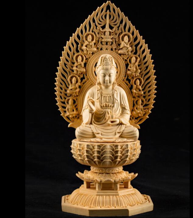 総檜材 仏教工芸品 木彫仏教 精密彫刻 極上品 仏師 仕上げ品 観音菩薩 