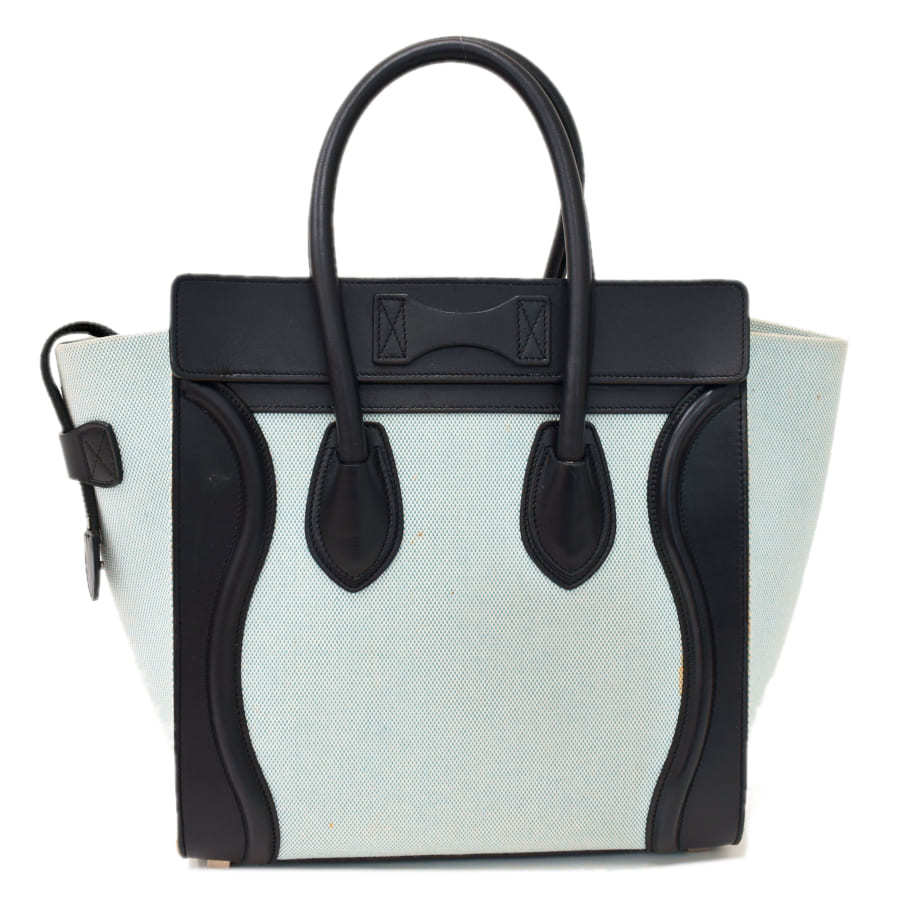 1円 ◎良品 CELINE セリーヌ ハンドバッグ ラゲージ マイクロショッパー キャンバス×レザー ライトブルー×ブラック◎SaCliu_画像3