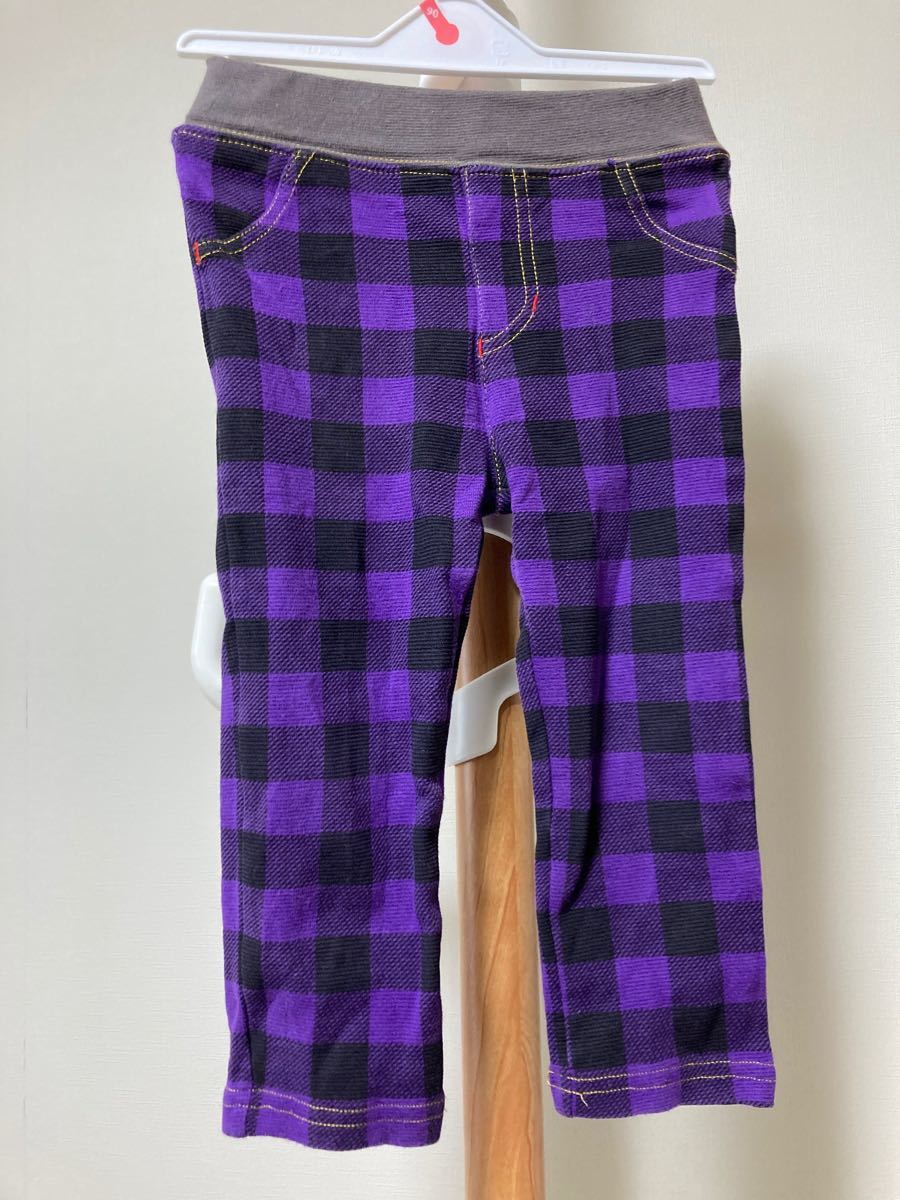 パンツ　紫のチェック　オシャレ　90センチ チェック柄