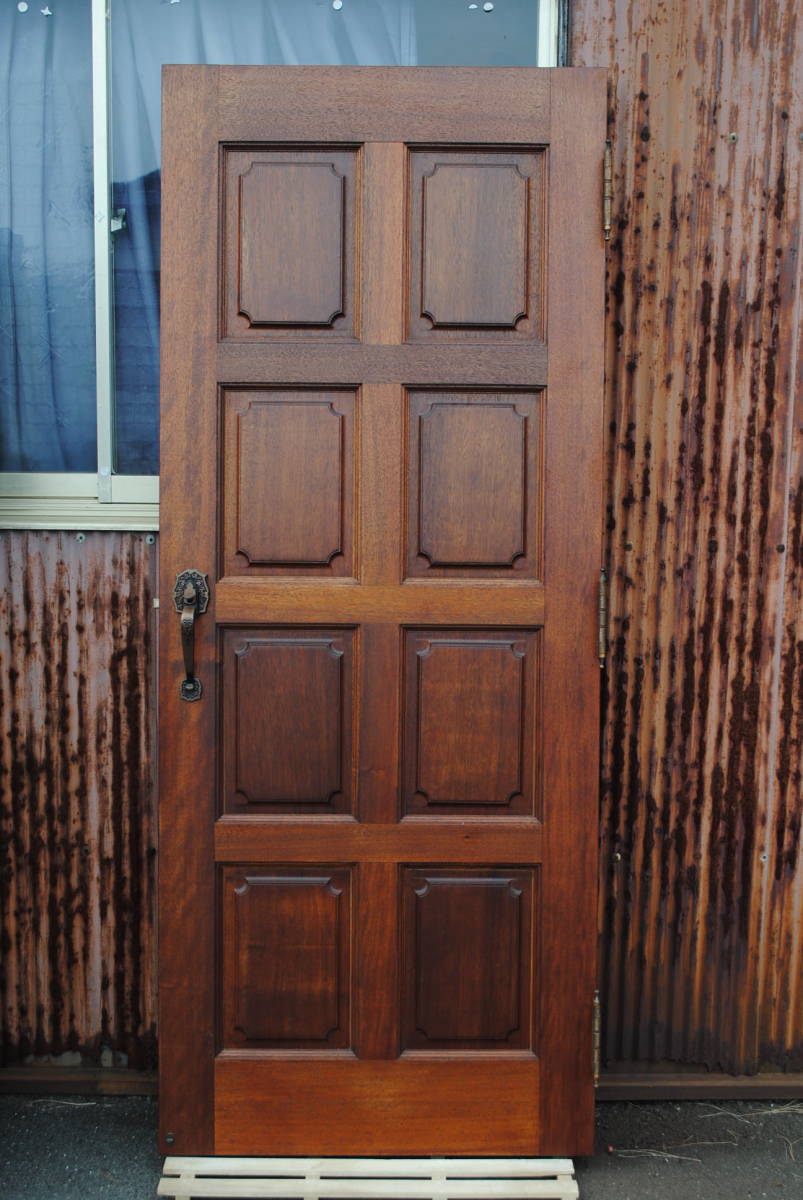 会7　1枚　超重厚　高級木材　八面彫り　芸術的ノブ＆蝶番　木製扉　ドア　2000x810x40ミリ