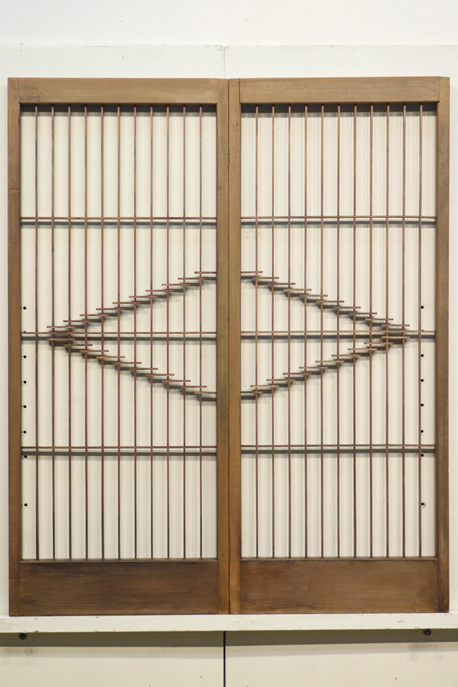 古福庵【E8945　2枚1組　大きく描かれた菱形が印象的な書院セット】和 アンティーク