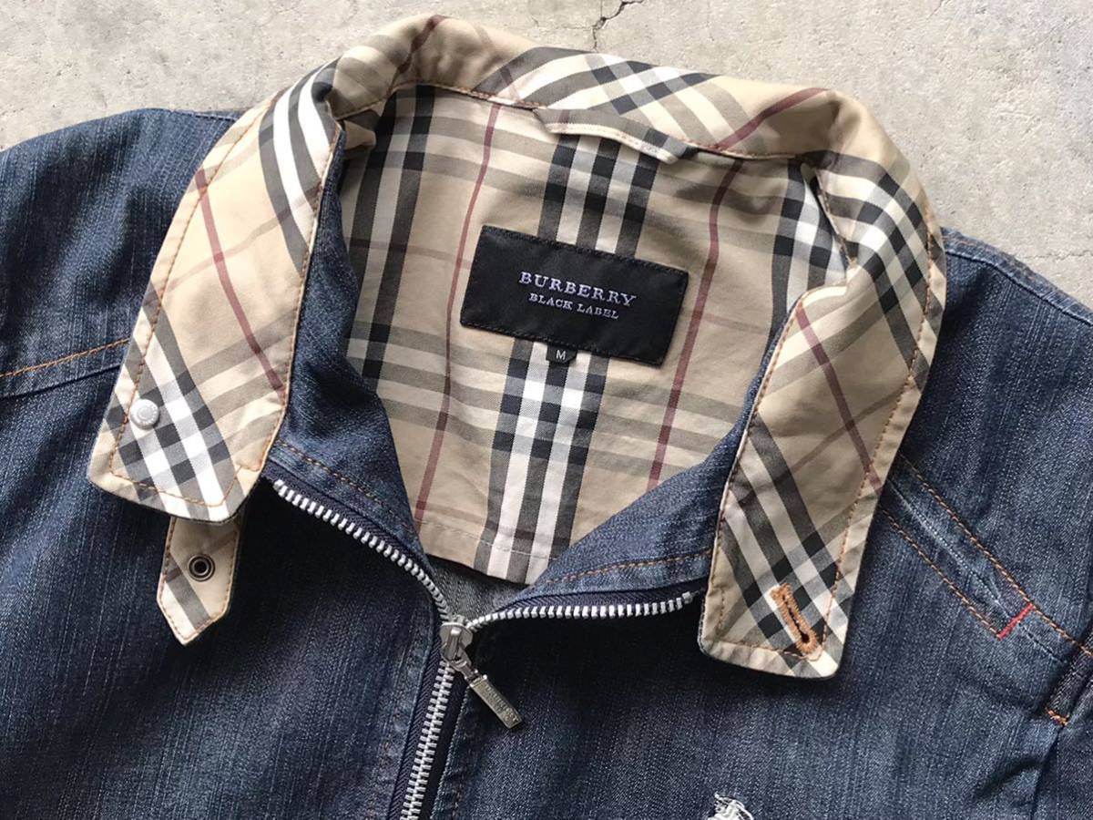 BURBERRY BLACK LABEL ノバチェック柄切り替え デニム スイングトップ M 三陽商会 メンズ ブルゾン G-9 ハリントンジャケット ホース刺繍