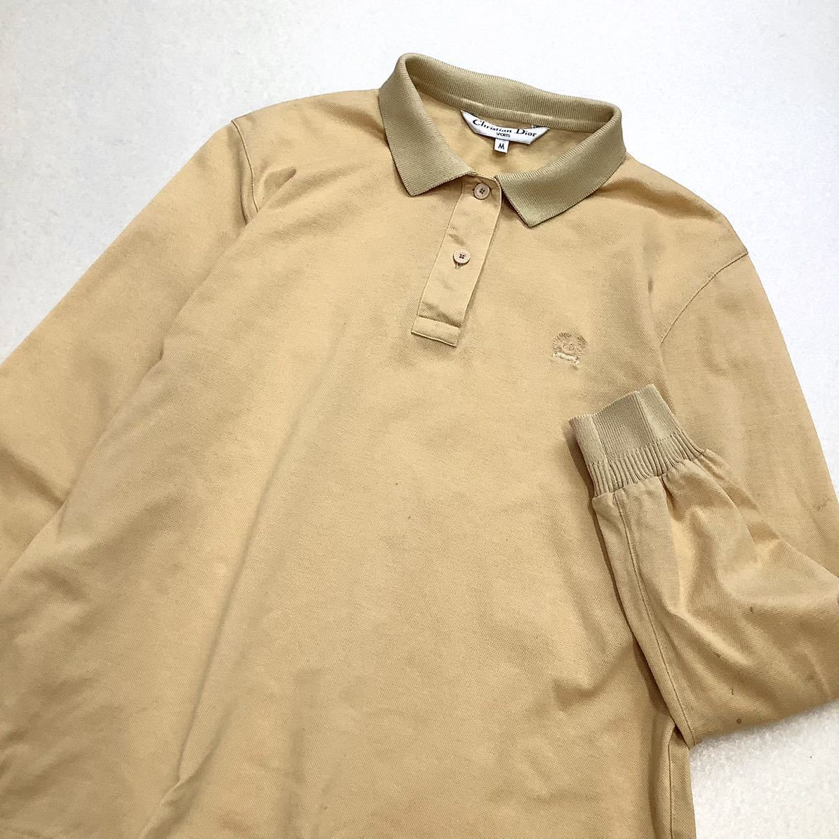 90*s Christian Dior Christian Dior deer . polo-shirt with long sleeves embroidery Logo lady's M size light brown Golf golf GOLF