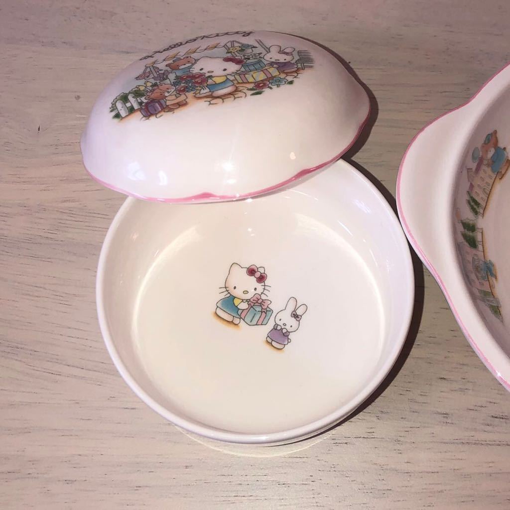 * Hello Kitty *NIKKO sugar pot soup plate 2 point set hardness ceramics tableware made in Japan 1997 year Sanrio case 