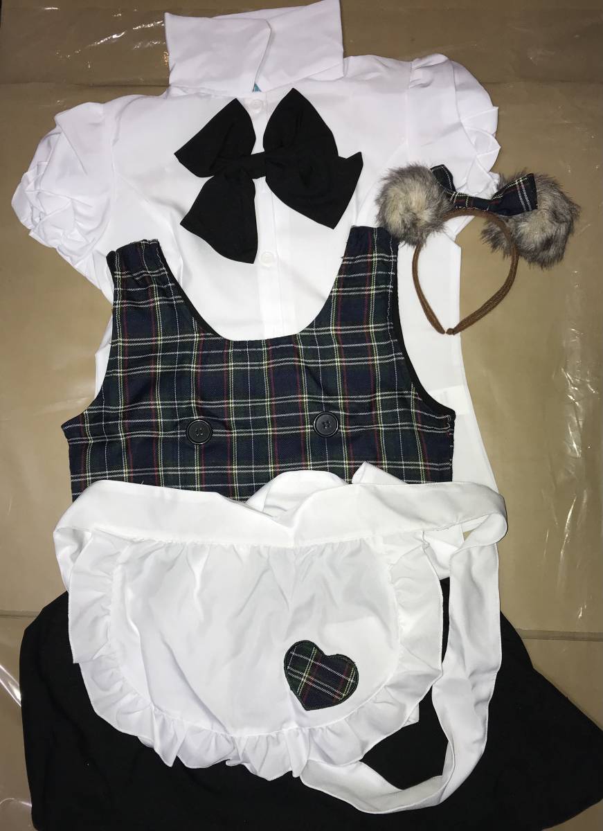 コスプレ衣装4点セット ゴスロリ チェックメイド 着物 袴 チャイナメイド　コスプレ　ロリータ　メイド服