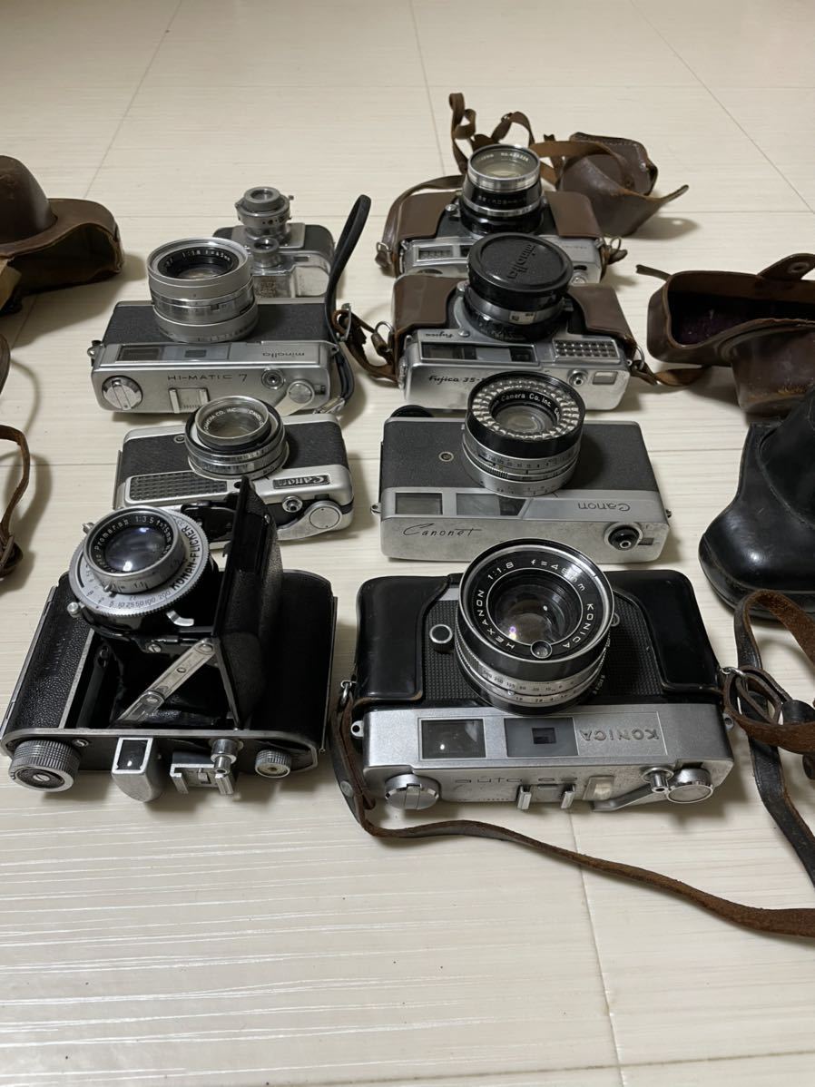 古いフィルムカメラ 8個 革ケース ジャンク コニカ ミノルタ キャノン