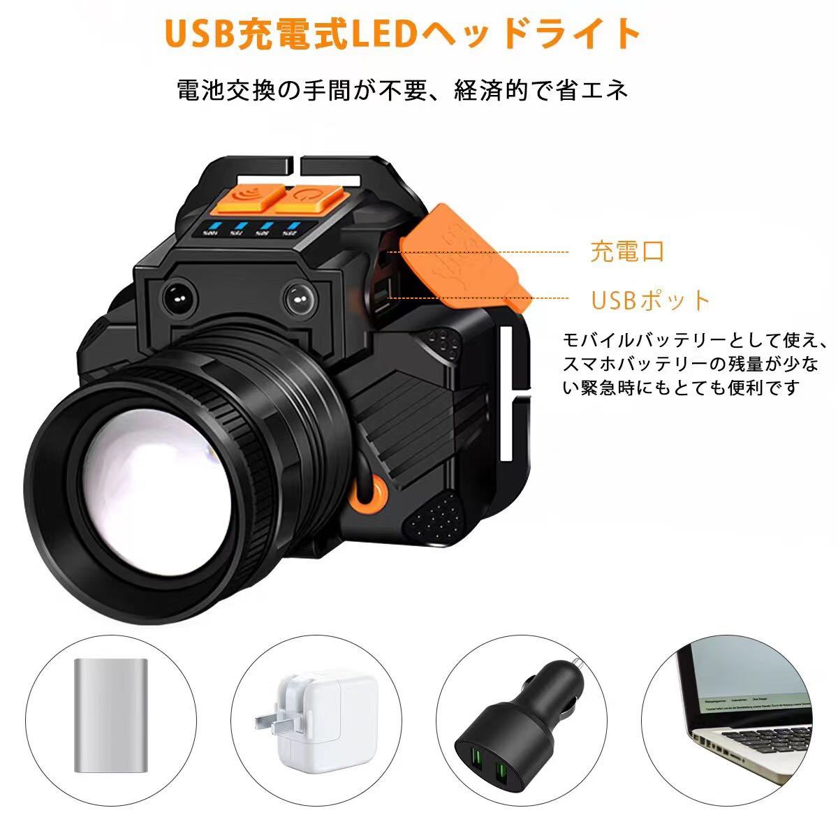 ヘッドライト USB充電式 ヘッドランプ