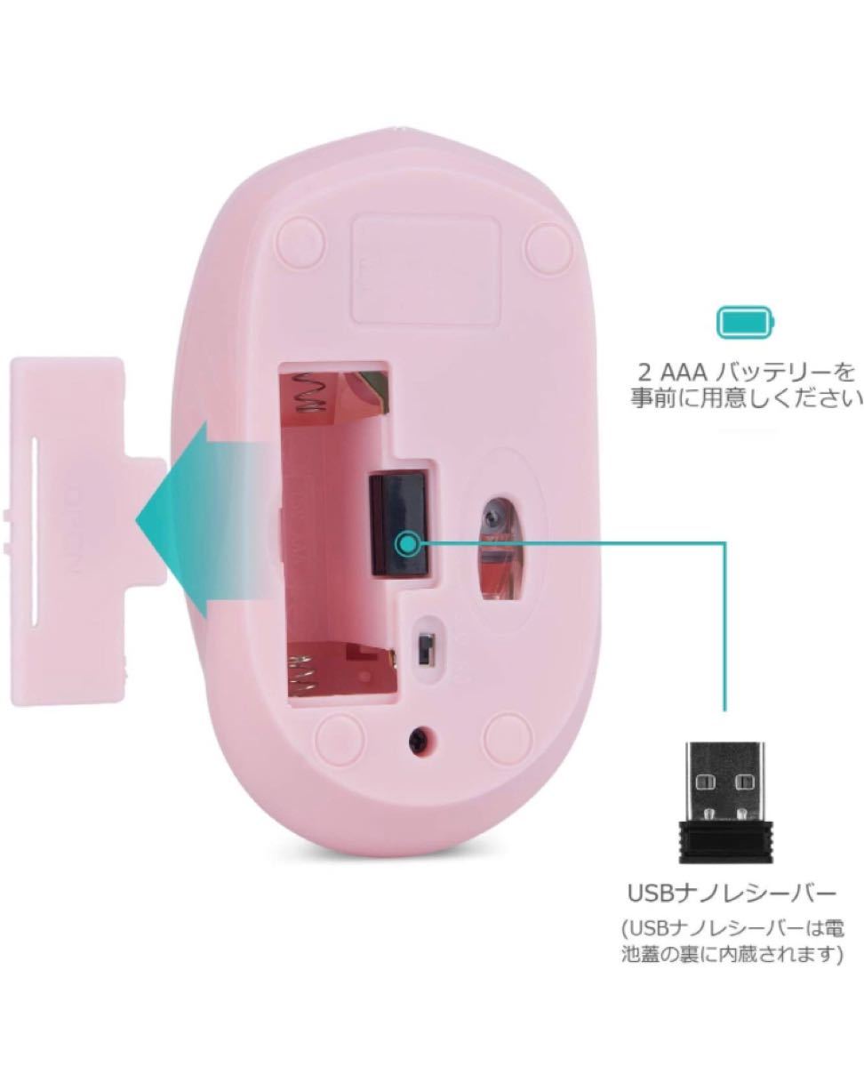 マウスワイヤレス 小型 無線マウス 電池式 2.4GHz 1000DPI 付属ワイヤレスマウス USBレシーバ PC用マウス 
