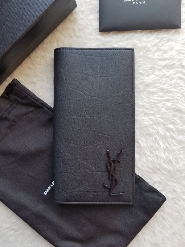 新品 SAINT LAURENT サンローラン クロコ モノグラム 長財布 Black