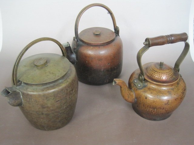古い 銅製 茶道具 水差し3個セット 水注 ポット 古道具 蔵出し品 ジャンク品 送料無料!