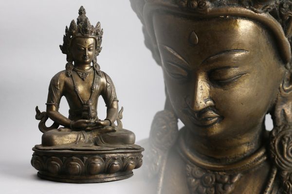【氷】初だし 仏教美術 古銅 チベット仏 仏像 置物 チベット仏教 密教 初荷 骨董 古玩 古美術品 古道具 AH112