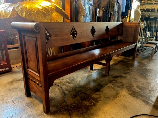 日本新品ヴィンテージ　教会で使われていたロングチャーチベンチ　249センチ　/　無垢材　長椅子　木製　待合椅子 西洋