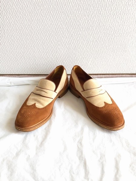 a* test -ni Italy made combination Wing chip manner Loafer slip-on shoes shoes 6 1/2 25.0- 25.5. rank a testoni M45697BEG